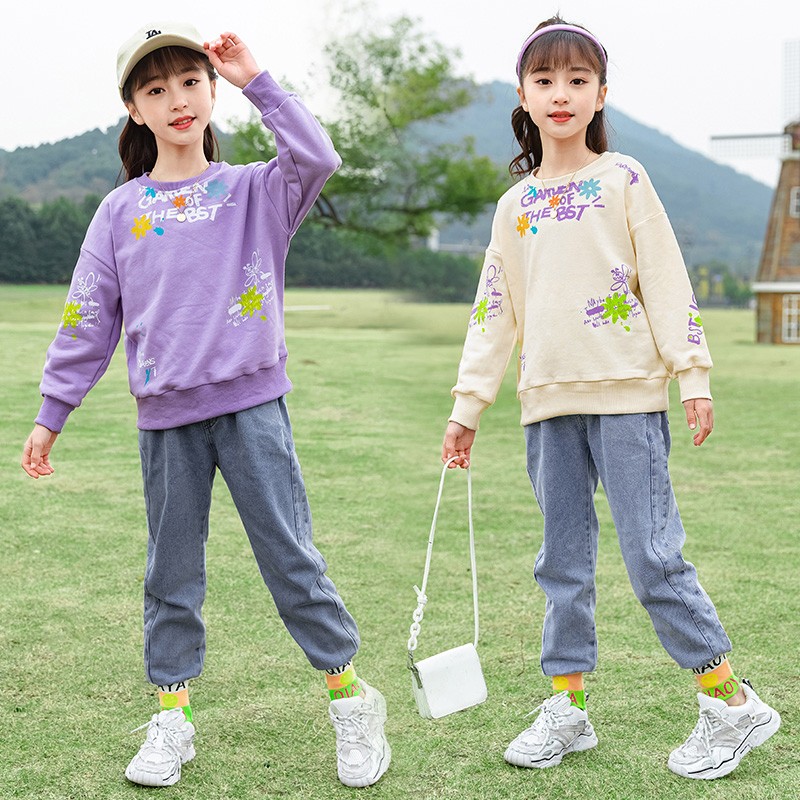 WKPK New Spring Autumn Girls Clothes 4-18 Kids T-shirt + Pants Set Teenager Clothes Comfortable Kids Outdoor Clothes