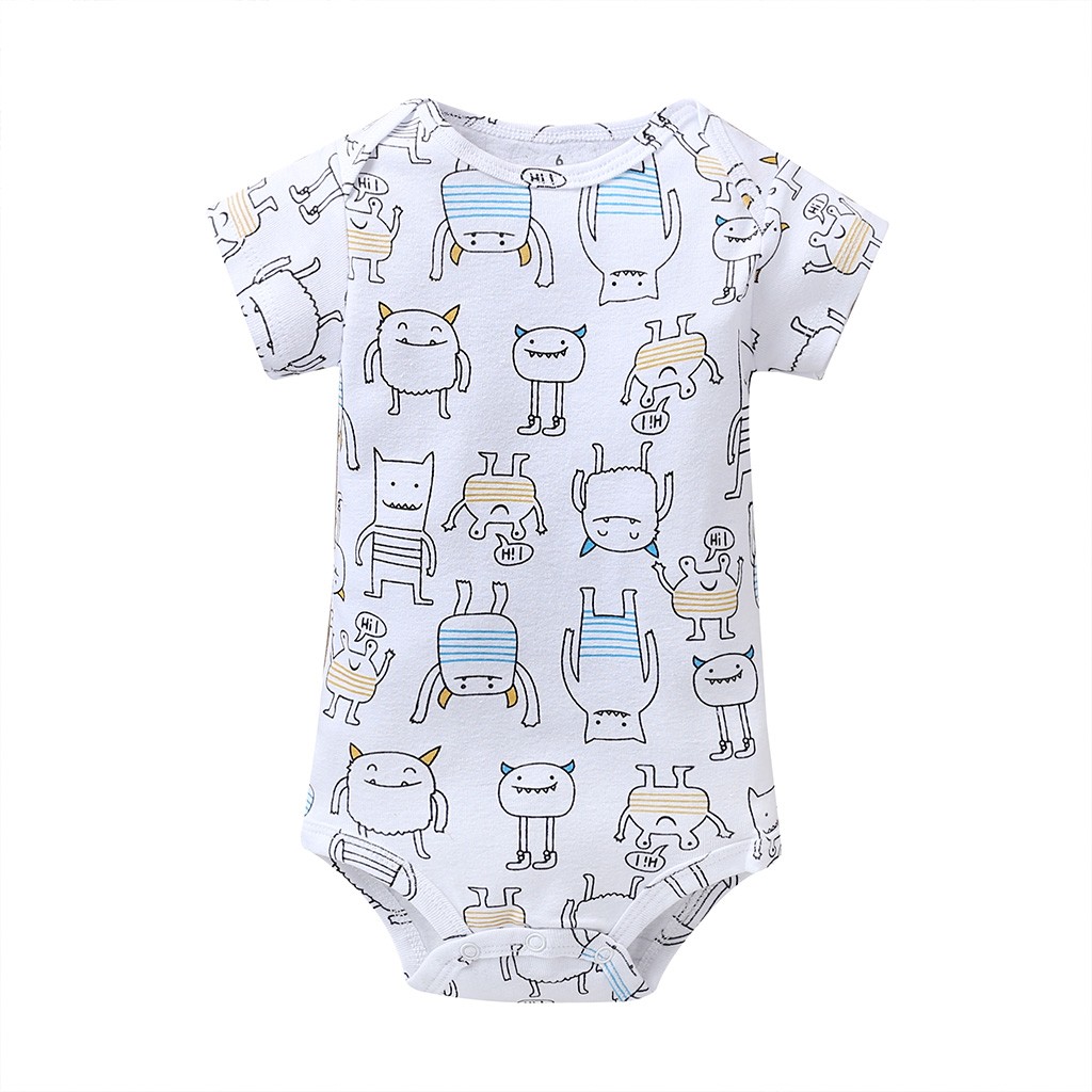 Cartoon Monster Baby Newborn Clothes Newborn Baby Clothes Short Sleeve Cotton Onesex Unisex Bodysuit 2021 5pcs/set