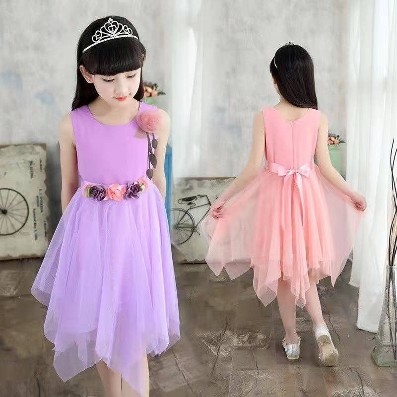 2022 Summer Children's Chiffon Dresses High Quality Lace Princess Dress Children Evening Wear Baby Girl Dress 4 6 8 9 10 12 Years