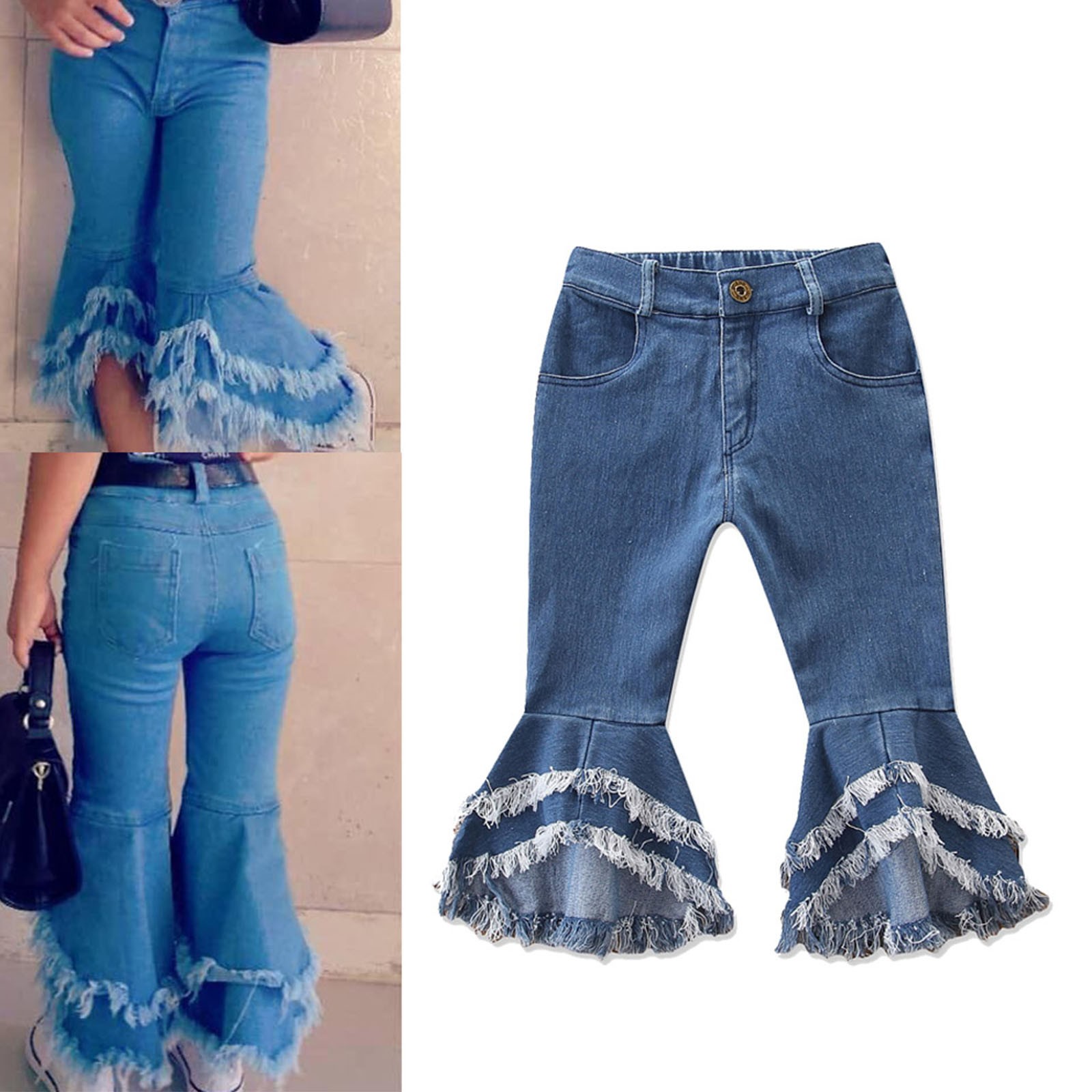 Spring All-match Girls Jeans Trumpet Elastic Waist Flared Pants Children Trousers Bell bottom Jeans For Girls Clothing 2-7 Years