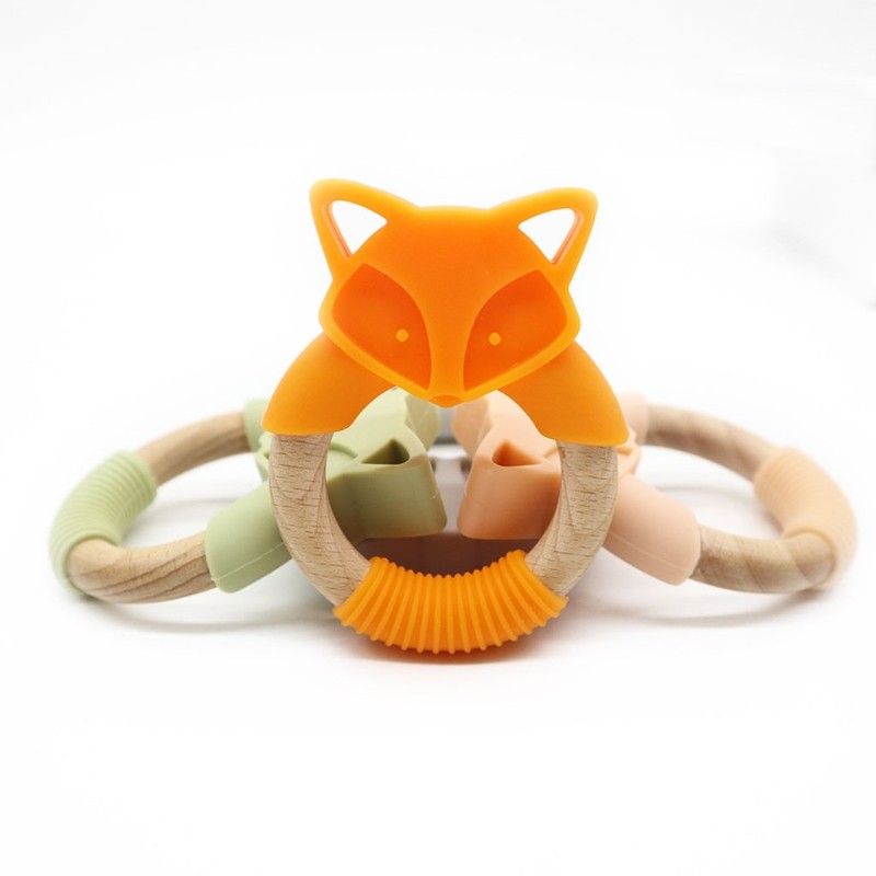 Cartoon Animal Baby Teether Food Grade Silicone Beads Rattle Molar Soother Nursing Teething Chew Toy Bathing Gifts For Newborns