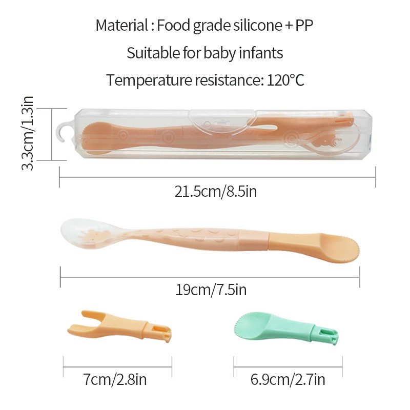 3 in 1 Baby Silicone Spoon and Fork Double-headed Fruit Squeezer Newborn Scraping Spoon Children Food Baby Feeding Tools Baby Spoon