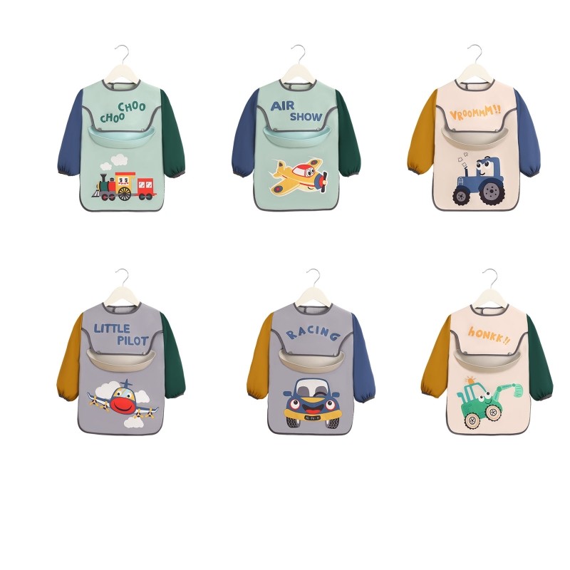 Children's Cartoon Printed Waterproof Baby Bib Adjustable Long Sleeve Baby Bib