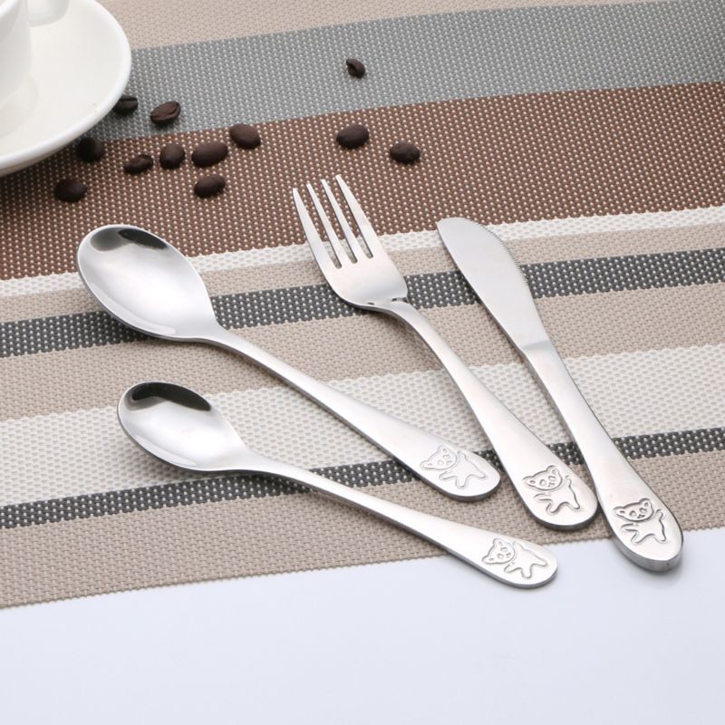 4pcs/set Baby Spoon Spoon Food Feeding Fork Knife Utensil Set Stainless Steel Kids Learning Eating Habit Children Tableware