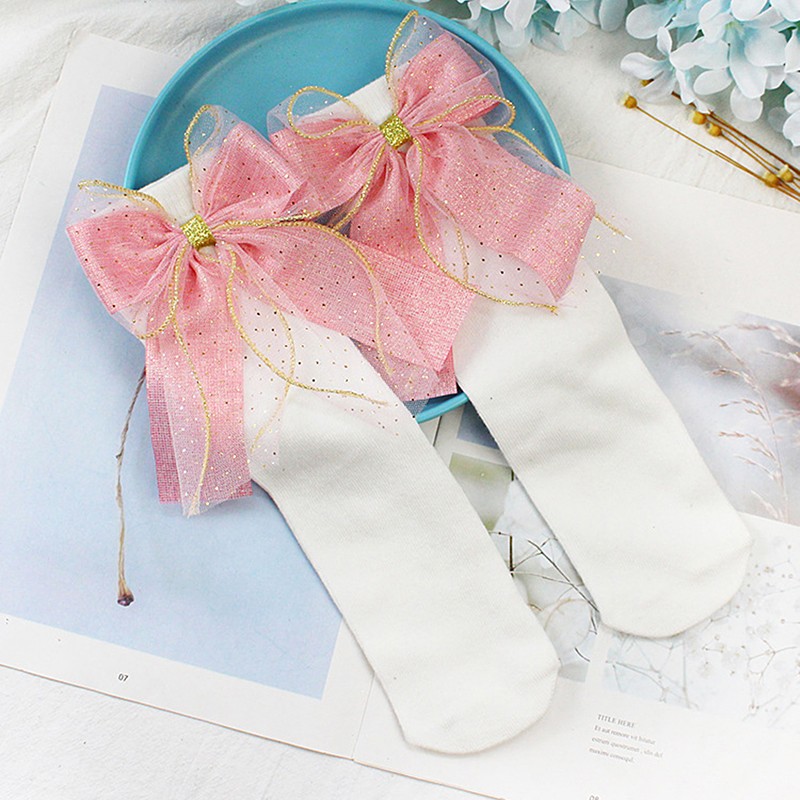 Children Cotton Socks Knee High Toddlers Girls Sock Big Bows Soft Infant Baby Long Tube Sock Kids School