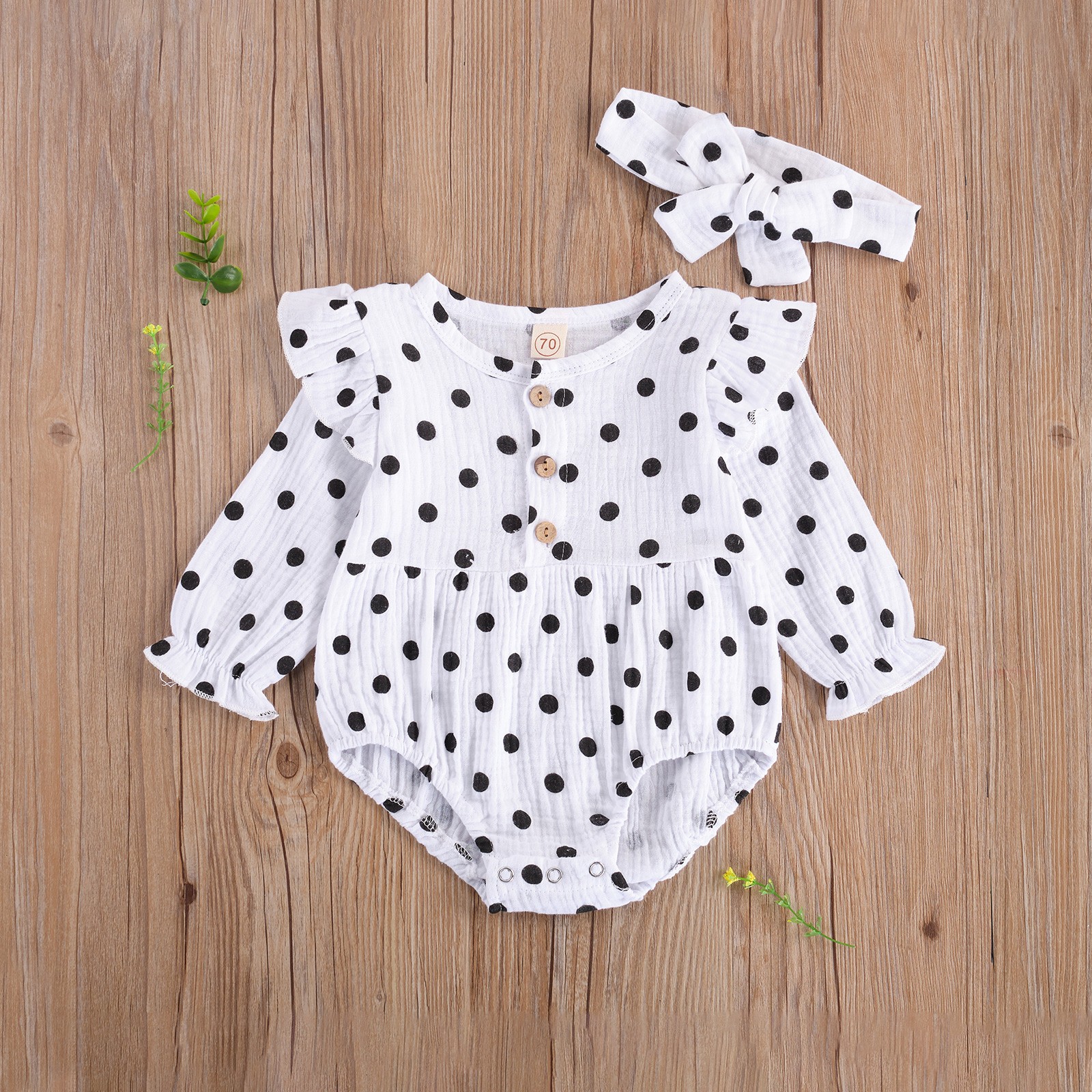 Ma & Baby- Baby Dotted Jumpsuit 0-24 Months Newborn Rompers Long Sleeve Cute Baby Clothes