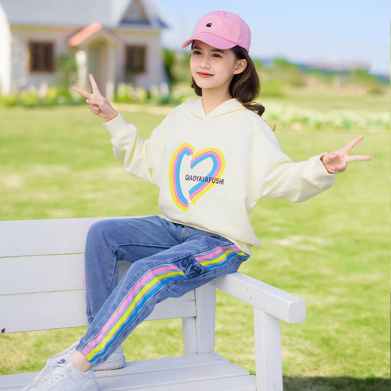 KWVW Girl Clothes Spring Autumn Kids Fashion Tracksuit 4-18 Years Two Pieces Sets T-shirt Pants Comfortable Teenagers Tracksuit