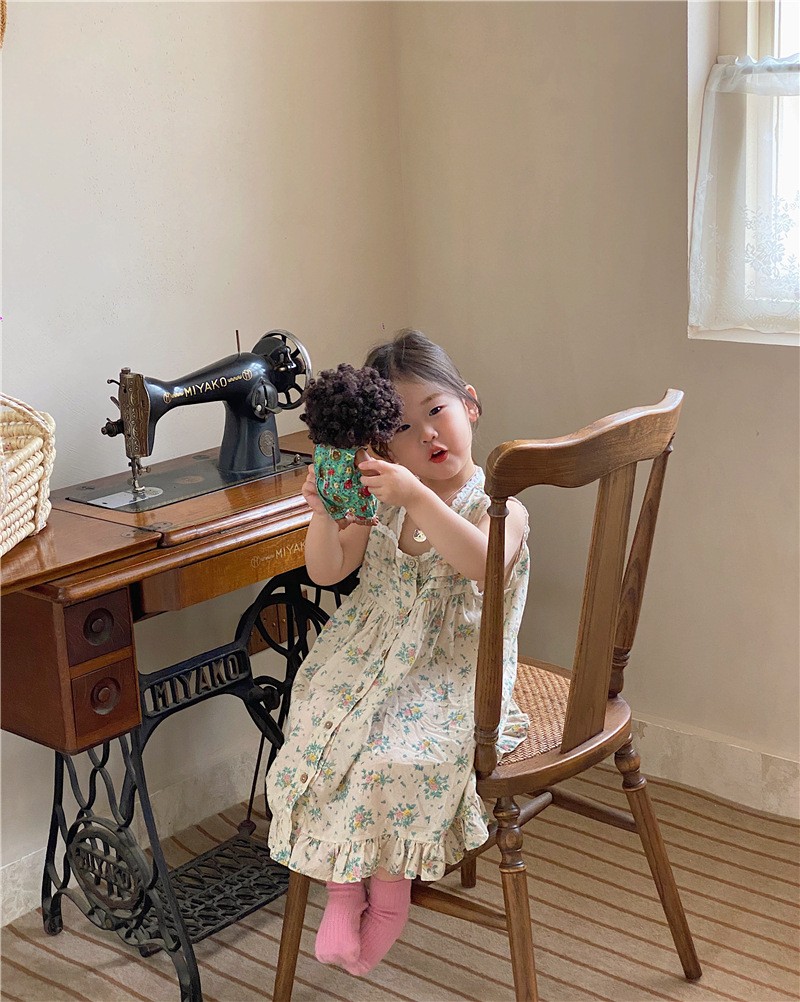 Deer Junmei Toddler Kids Sleep Dress Summer 2022 Lace Floral Sleeveless Korean Style Sleepwear Kids Nightgowns