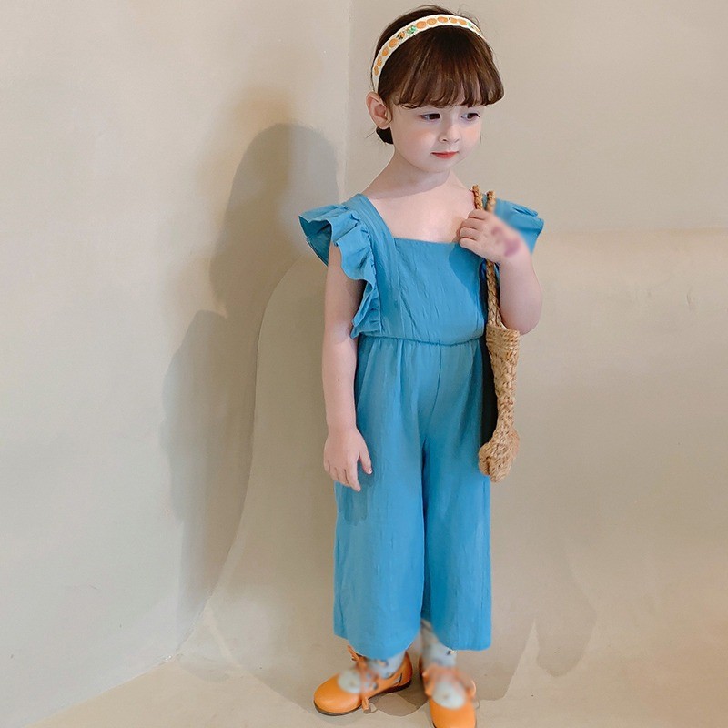 Summer Korean Cute Girls Jumpsuit Toddler Kids Open Back Sleeveless Clothes Wide Leg Pants