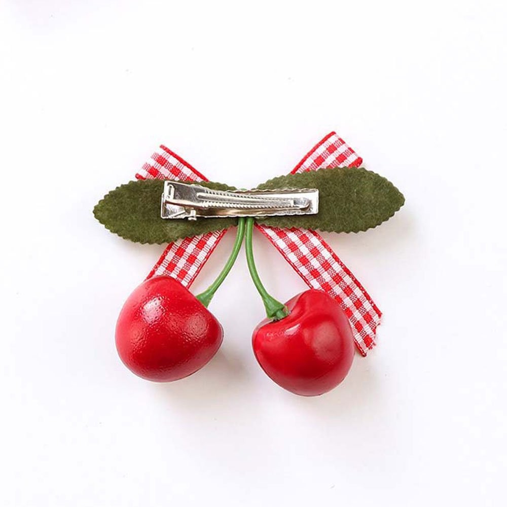 Baby Girl Cute Fruit Cherry Hair Clip Bar Lattice Dot Bow Barrettes Hairpin for Children Girls Handmade Fashion Kids Headwear