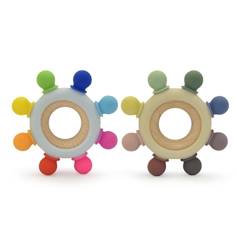 Colorful Wheel Baby Teether Silicone Beads Soother Bracelet Molar Rattle Nursing Teething Chew Toy Bathing Gifts