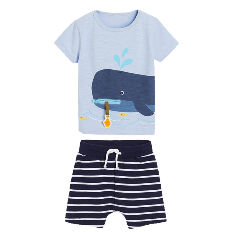 Fashion Clothing Summer Boys Sets Kids Printing T-shirts Cotton Shorts Suits Children Animal Tops Elastic Waist Pants Suit 2-7Y