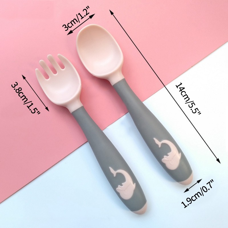 Silicone Baby Spoon Fork Kids Cutlery Set Cartoon Cute Utensil Baby Learning Training Spoon Infant Soft Fork