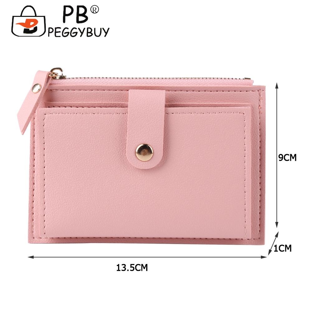 Fashion Women Solid Color Multi Slot Credit Card Holder Portable PU Leather Mini Coin Purse Multifunction Zipper Wallet