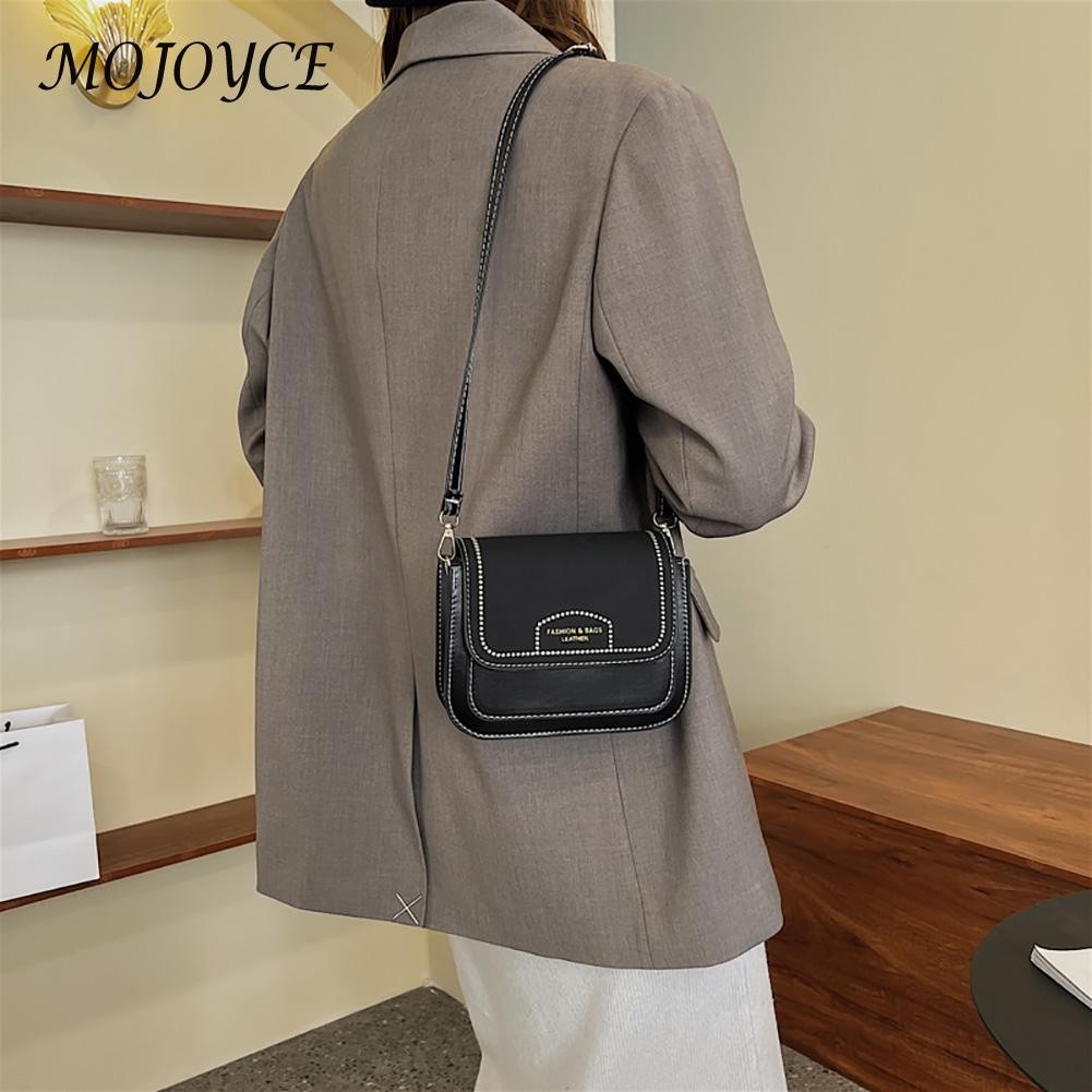 Creative Lady Embroidery Crossbody Bag PU Leather Pure Color Handbag Purse Flap Casual Messenger Bags