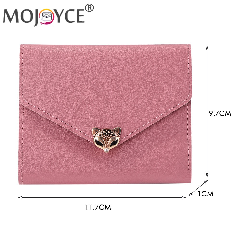 Simple Fashion Women Trifold PU Leather Small Wallet Portable Solid Color Casual Business Card Holder Fox Shape Hasp Coin Purse