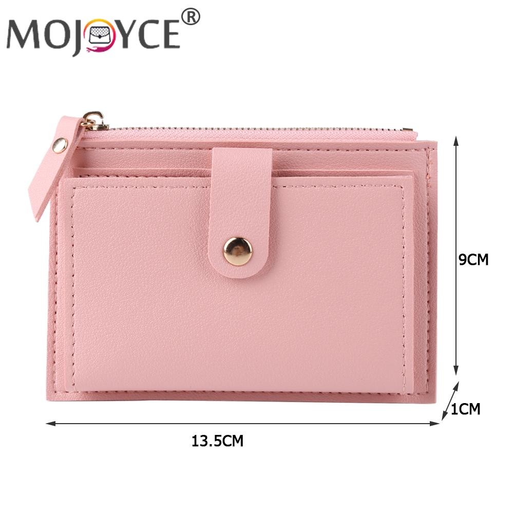 Fashion Women Solid Color Multi Slot Credit Card Holder Portable PU Leather Mini Coin Purse Multifunction Zipper Wallet