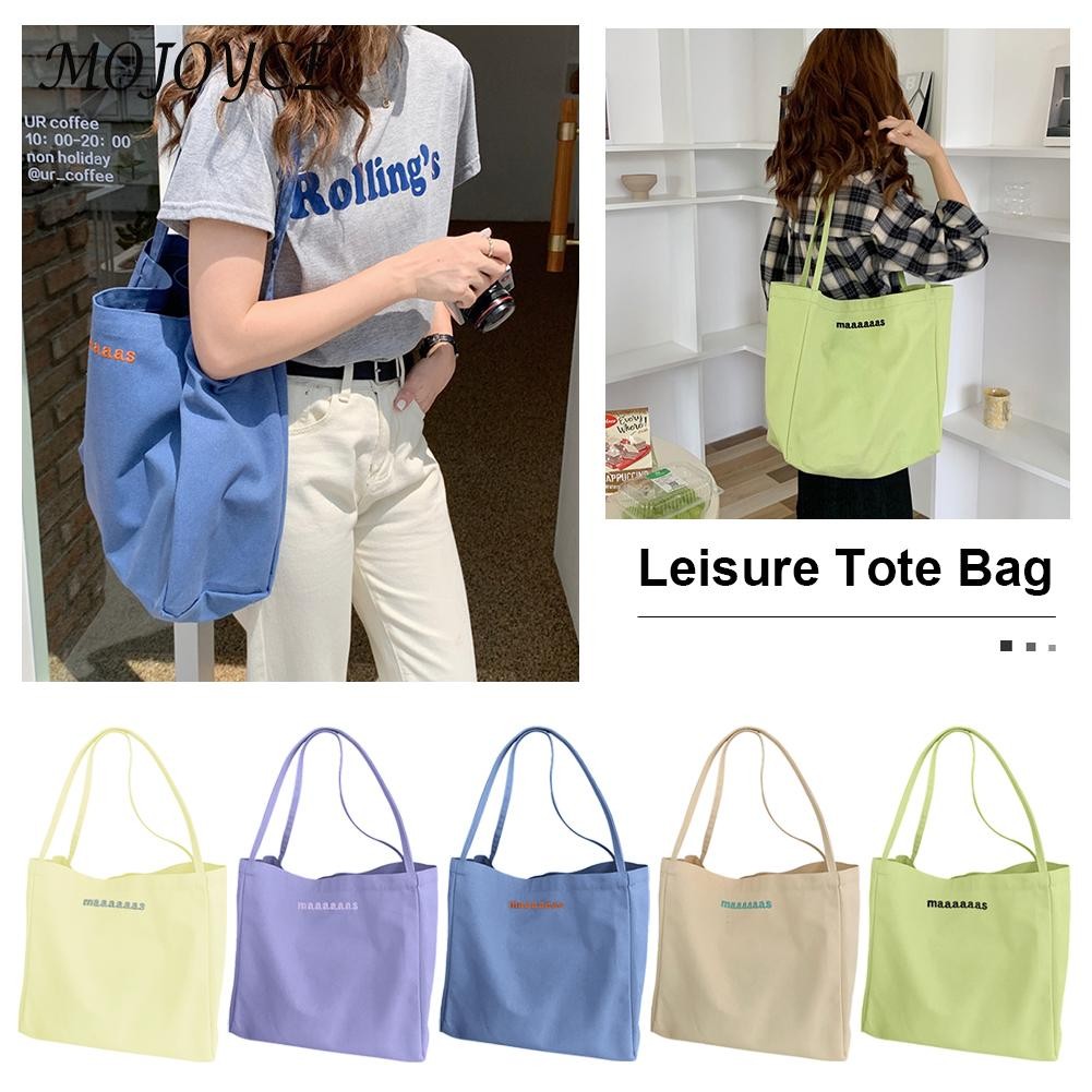 Fashion ladies shoulder bags canvas embroidery letters pure color large capacity shopping bags travel bag