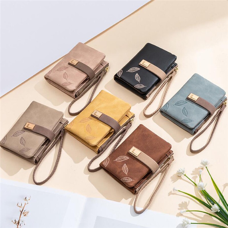 Engraved Leaves Small Wallet Women Wristlet Brand Women Purse Soft Pu Leather Ladies Wallet Card Holder Mini Girl Purse Clutch