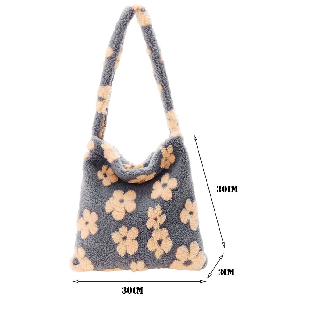 Stylish design plush flower pattern women tote bag casual handbags large capacity ladies designer shoulder bag simple female bag