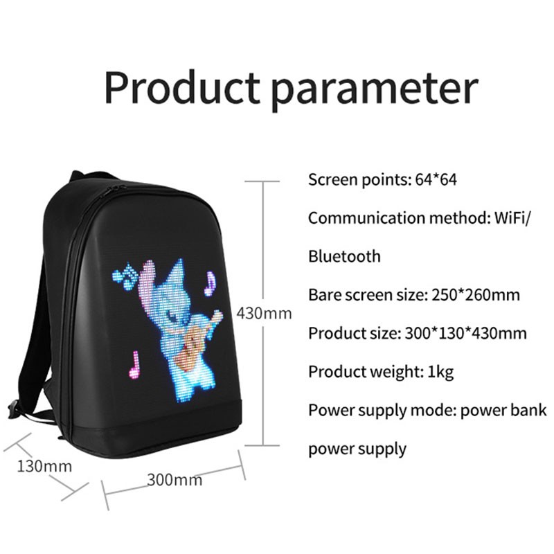 2021 Smart Led Mesh Pix Backpack LED Advertising Light Waterproof WiFi Version Backpack Outdoor Climbing Bag Hiking Panel Bags