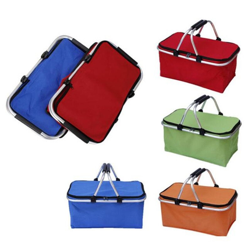 Portable Folding Picnic Camping Lunch Bags Insulated Cooler Bag Cool Hamper Storage Basket Picnic Basket