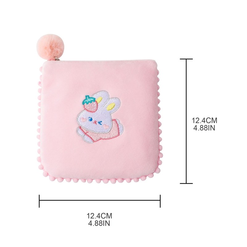 Cute Women Bag Sanitary Napkins Flannel Girls Coin Purse Sweet Embroidery Animals Card Case Holder Storage Female Money Bag