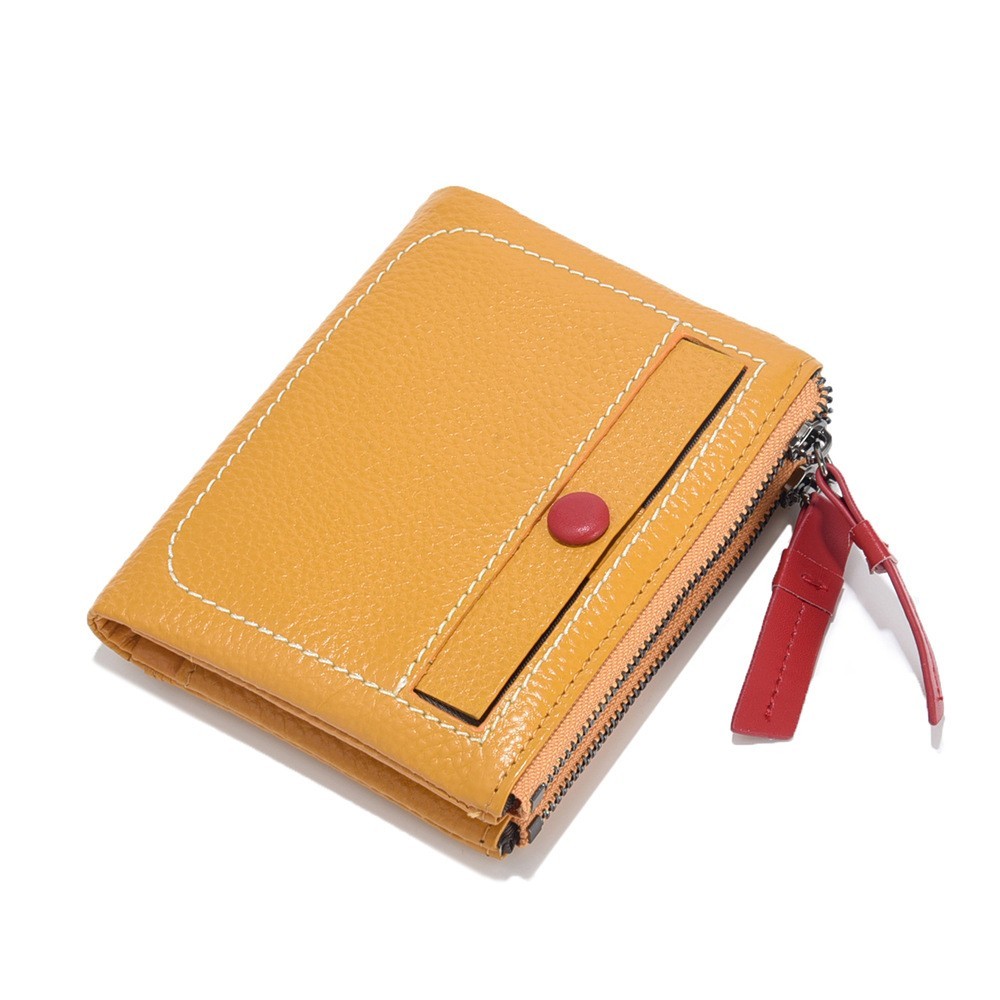 Women's Short Leather Wallet Korean Style Fashion Double Zipper Coin Purse First Layer Cowhide Multi Card Slot Women's Wallet