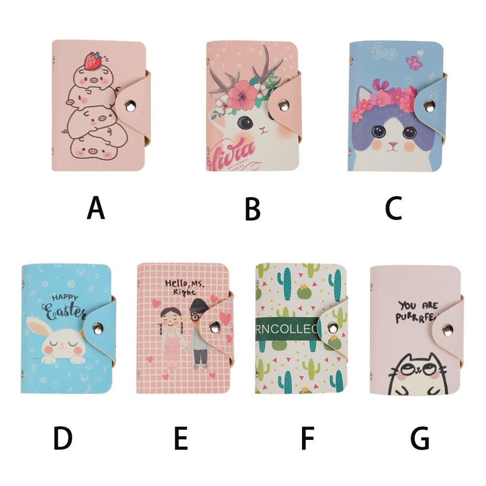 Women Cartoon Print Portable Credit Card Bag Passport Case PU Leather 20 Bit Large Capacity Multifunctional Business