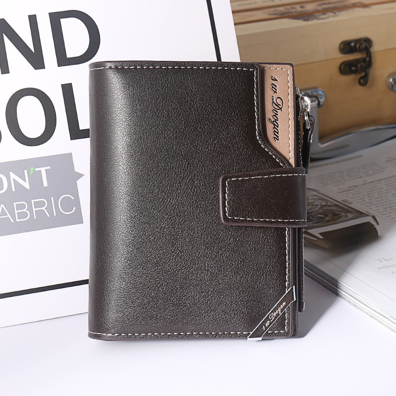 New Korean casual men's wallet short vertical locomotive British casual multi-function card bag zipper buckle triangle folding