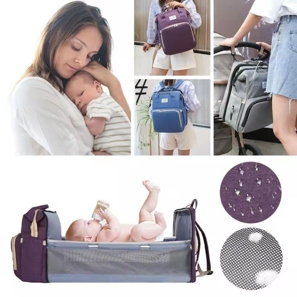 2020 New Woman Portable Folding Bed Light Diaper Backpack Large Capacity Multifunctional Leisure Double Shoulder Nappy Bag