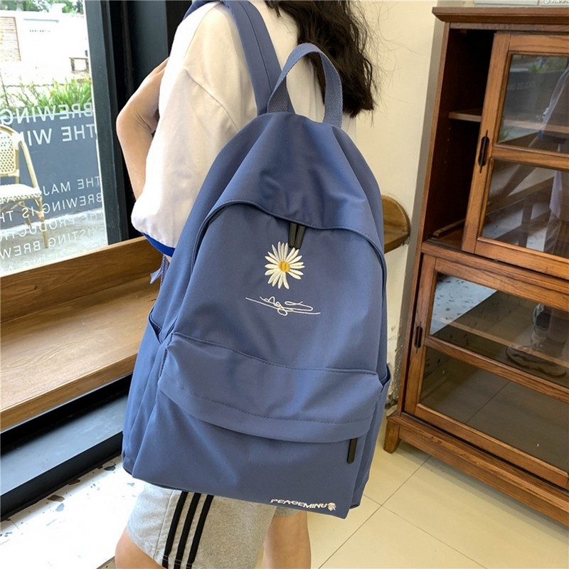 Teen School Bag for Girls Women Printing Bookbags Middle Student School Bag Large Black Cute Flowers Nylon Backpack