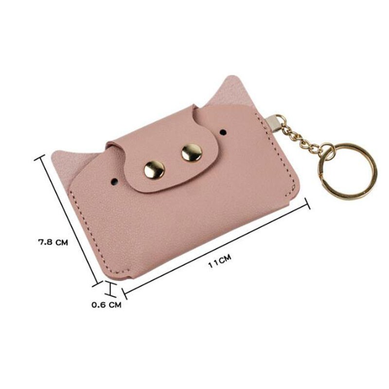 Creative Card Holder Cartoon Simple Animal Piggy Shaped PU Leather Kawaii Small Wallets Keychain Coin Purse ID Card Bag for Girls