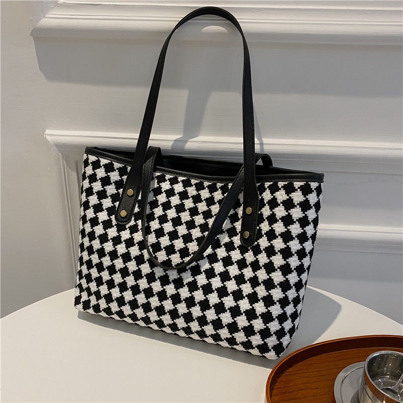 MBTI Fashion Plaid Women Shoulder Bag Classic Casual Tote Korean Tote Bag Elegant Femme Main Brief Vintage Bolso Mujer