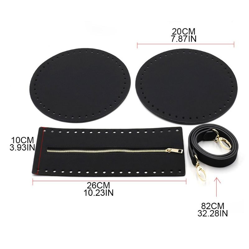 4pcs/set Bag Bottom Shaper Base Round Artificial Leather Wallet Insert Strap Zipper for DIY Sewing Crochet Handbag