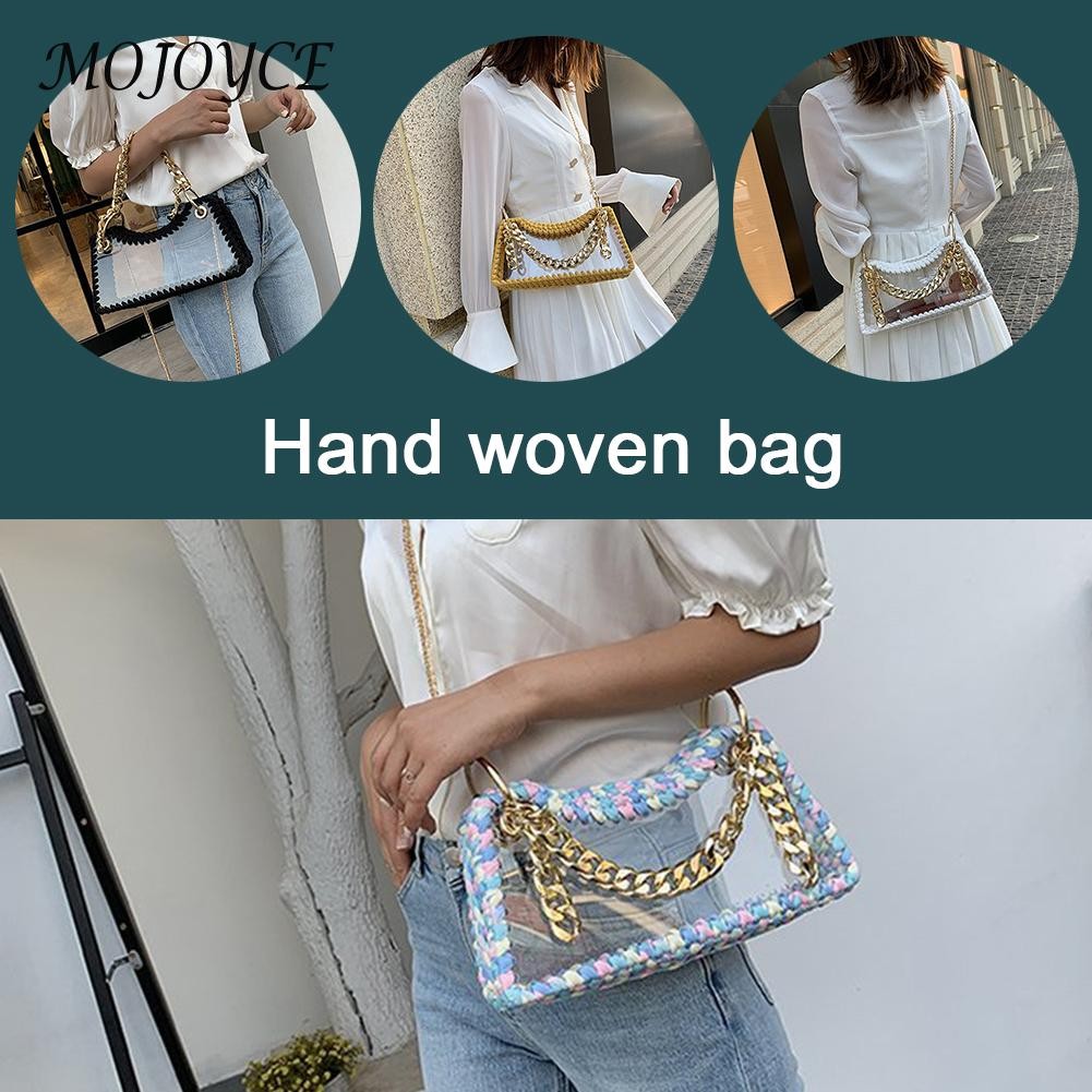 Summer Women Hand Woven Handbag Clear Waterproof Chain Shoulder Crossbody Bags Women Summer Purse for Travel Shopping