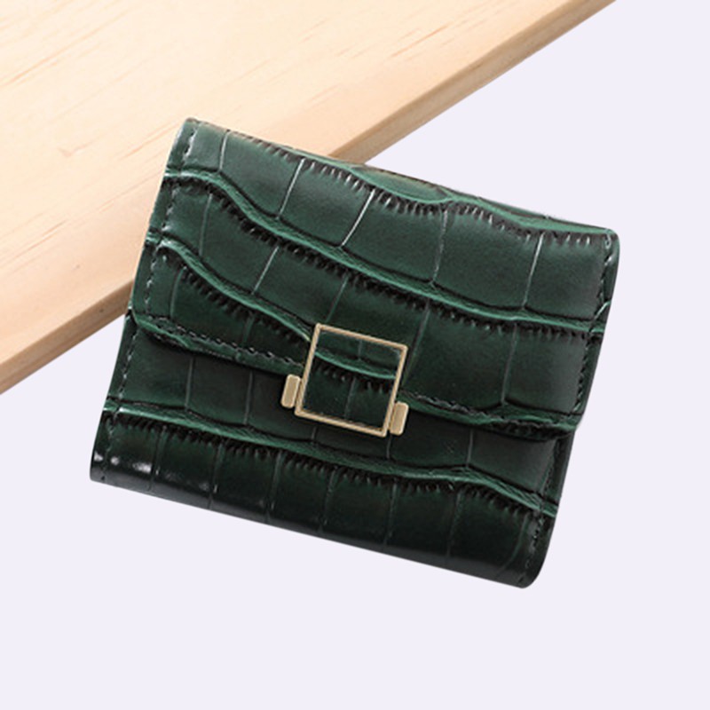 Leather women's wallet female short retro three-fold folding student version simple multi-card crocodile pattern coin purse