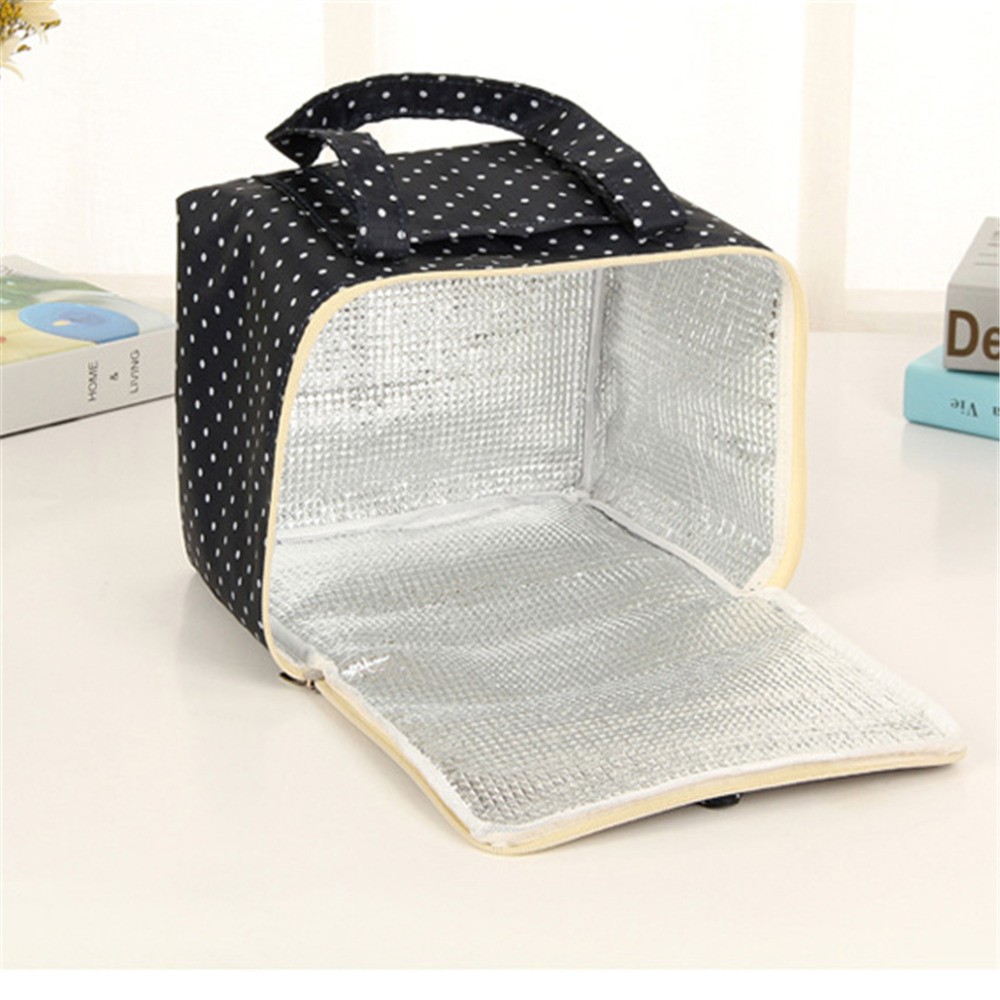 Hot Lunch Bag Insulated Cold Dot Print Picnic Tote Bag Thermal Portable Lunch Box Meal Bento Pouch Lunch Container Food Storage Bag