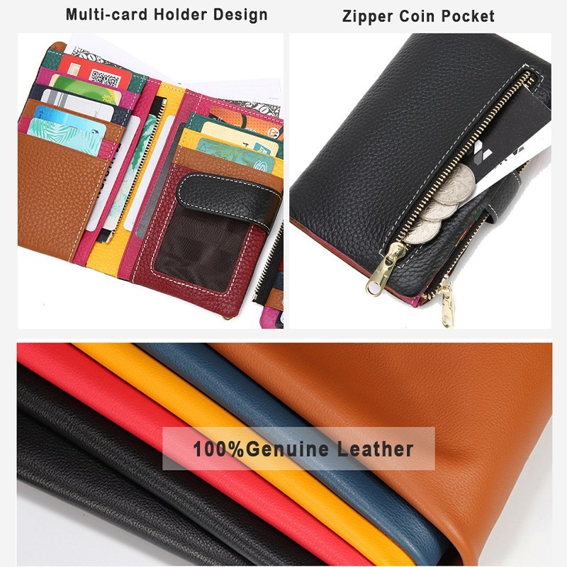 Fashion women's new small wallet multi-card zipper bag fashion buckle first layer cowhide coin purse female