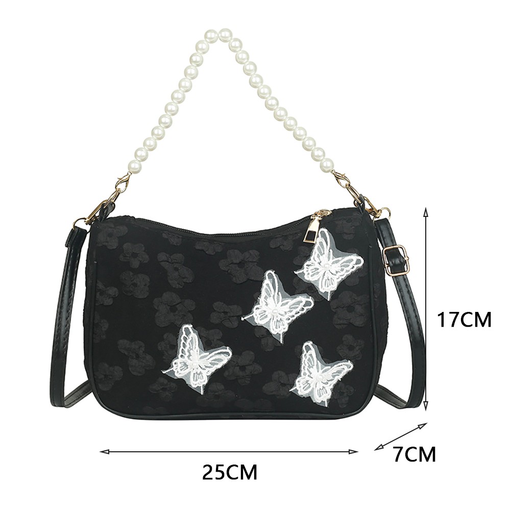 Retro Handbag 2022 Spring Butterfly Print Women Shoulder Bags Pearl Chain Handbags Female Crossbody Messenger Clutch Bags