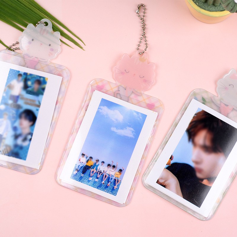 INS Colorful Photo Card Holder Pendant for Small Photo Sticker and Name Card 7.5*14.6cm Photo with Key Chain Cartoon Card Cutter