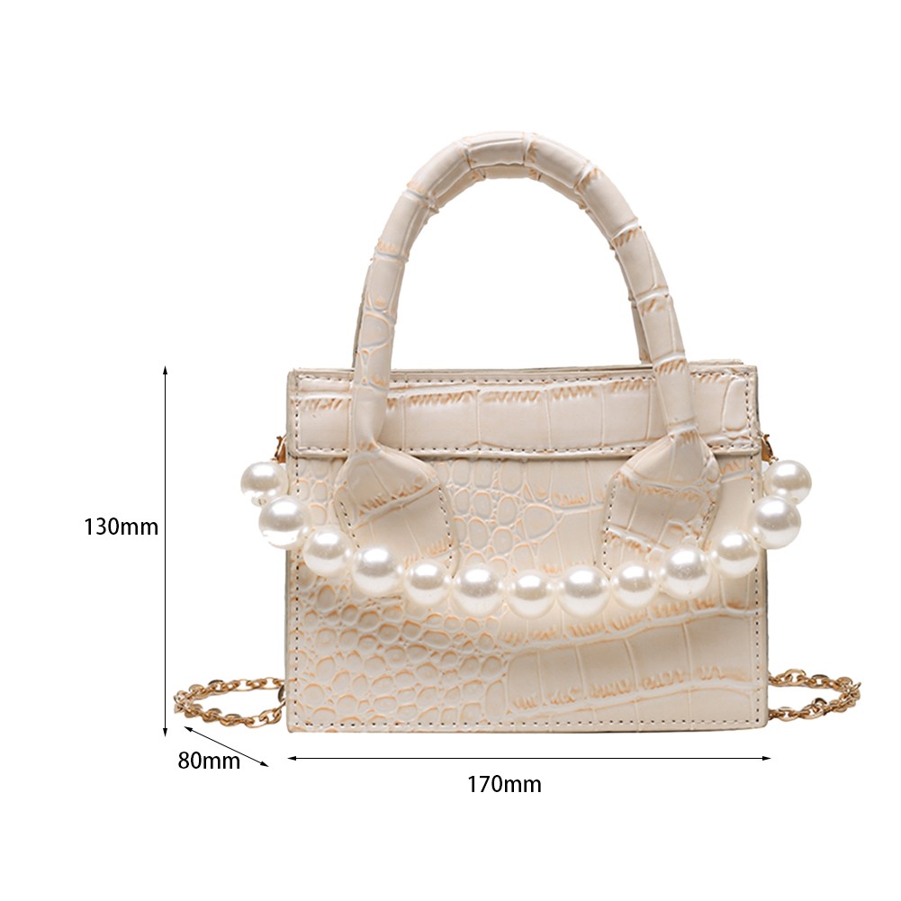 Retro Women's Crocodile Pattern Shoulder Bag Casual Fashion Pearl PU Messenger Bags Purse Rectangular Chain Handbag Crossbody