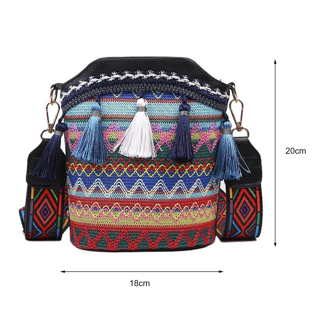 2022 Summer Ethnic Women Shoulder Crossbody Bag Woven Tassels Small Bucket Female Handbags Messenger Satchel Designer Handbag