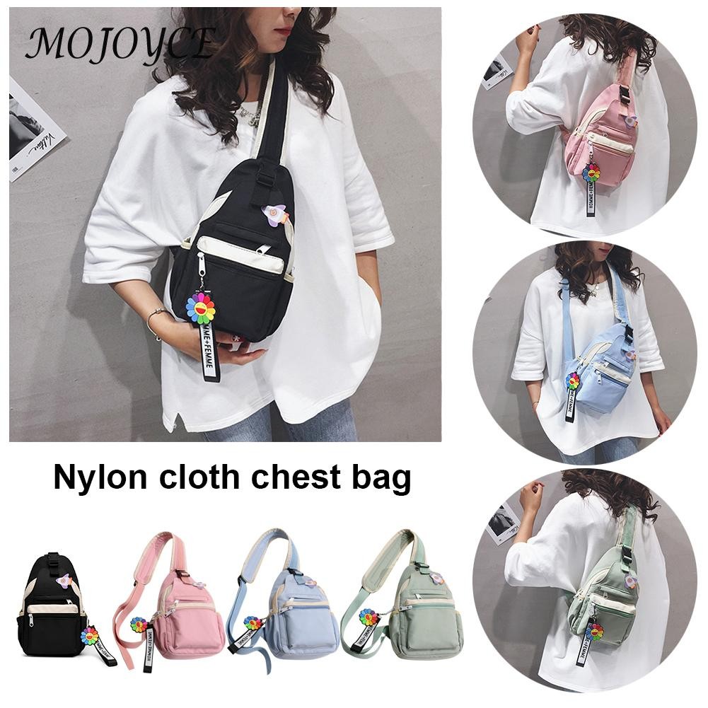 Women's Nylon Chest Bag Zipper Handbag Student Shoulder Causal Backpack For Women Student School Travel