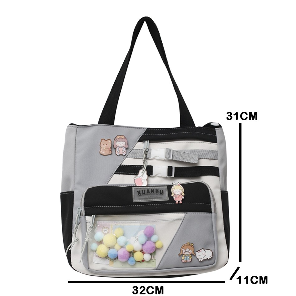 Kawaii Large Capacity Tote Bags Trendy Nylon Patchwork Shoulder School Book Bag For Teen Girls Fashion Student Crossbody Bag Sac