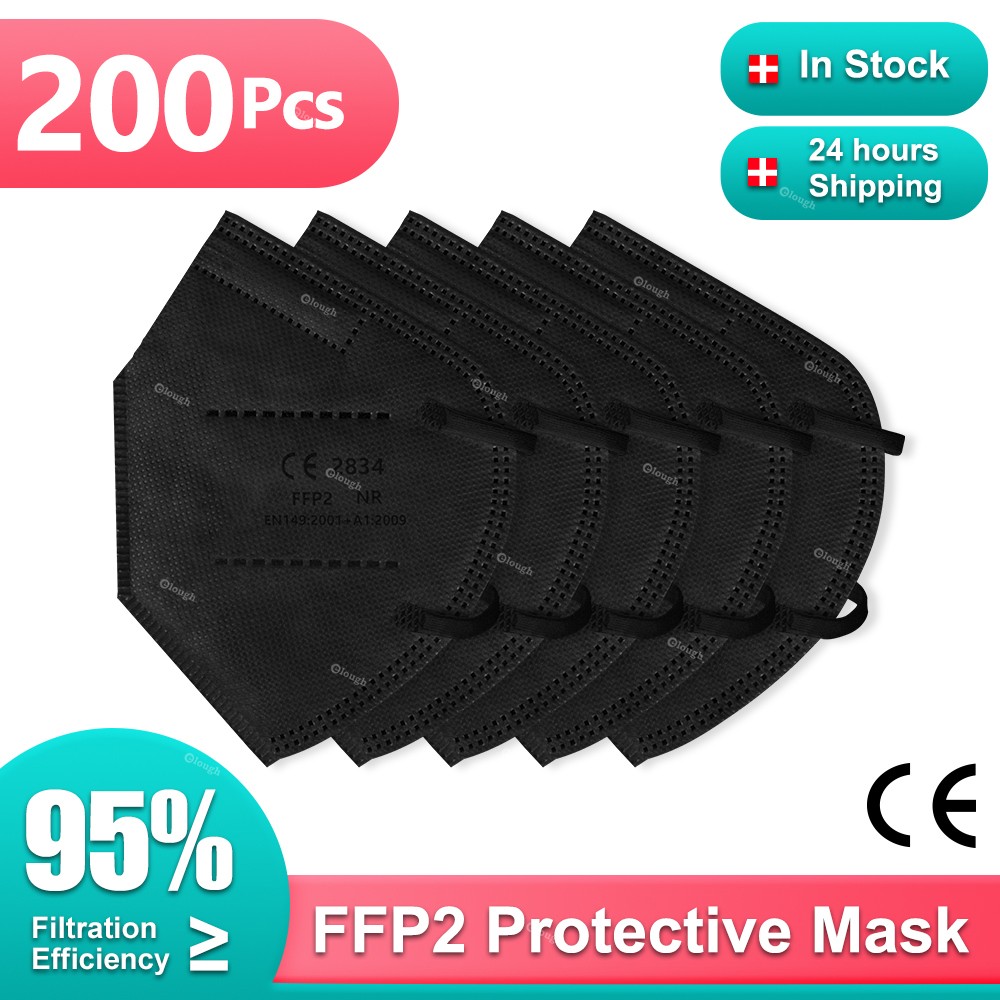 10-200 قطعة الأسود Mascarillas FPP2 Mascarillas KN95 شهادة 5 طبقات الكبار Mascherina FFPP2 المعتمدة قناع أسود ffp2masque