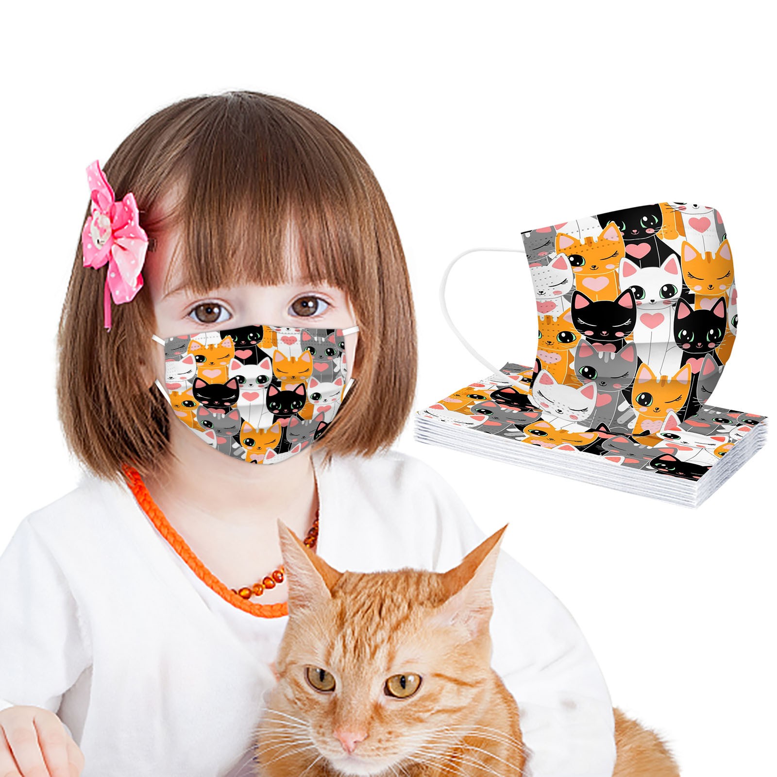 10pcs Disposable Children Mask mascarillas Cartoon Cats Kawaii Cute Print Face Mask for Kids Girl 3 Layer Disposable Mask