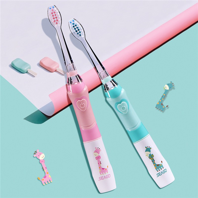 Seago Baby Sonic Electric Toothbrush Battery Powered Colorful LED Smart Timer Replaceable Toothbrush Dupont Brush Heads SG EK6