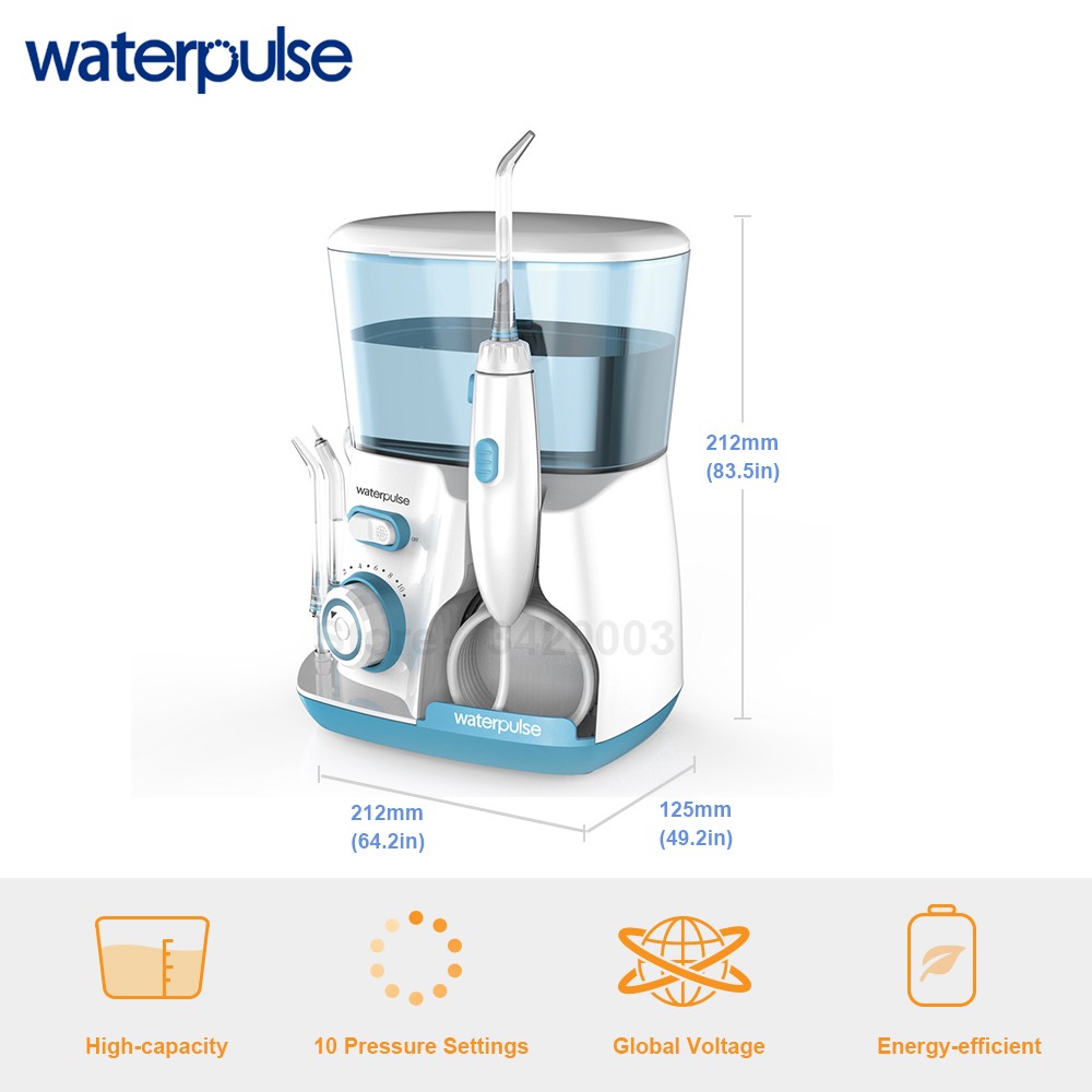 Waterpulse-Water Flosser V300G, Oral Irrigator 5 Pieces, Electric Cleaner, Oral Hygiene Dental Floss 800ml, Cleaning With Water