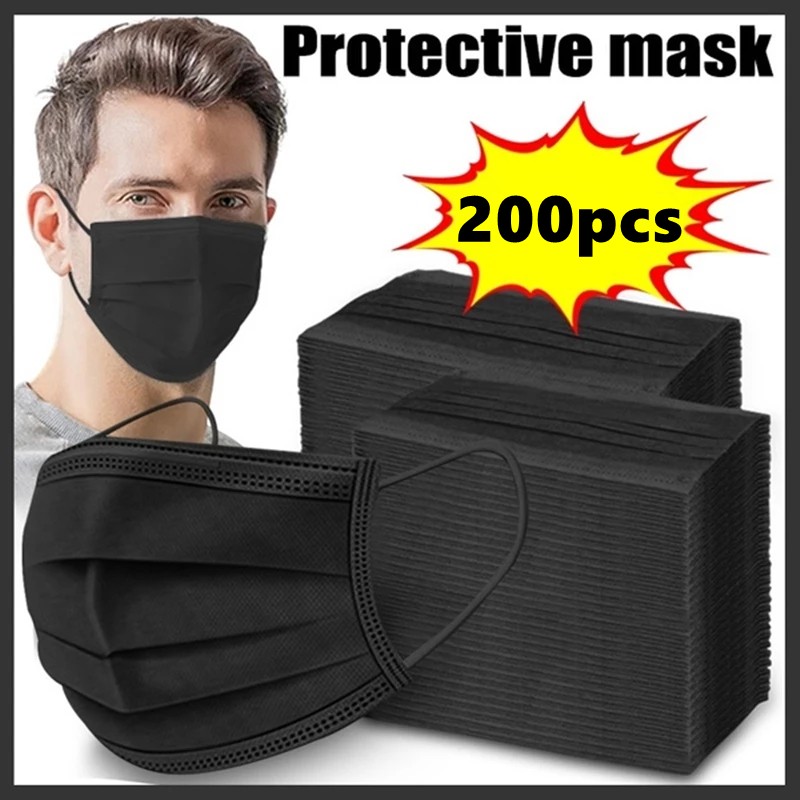 Disposable black face mask protection mouth cover 3 layer non-woven nose breathable mascarillas negras adult face cover masque noir